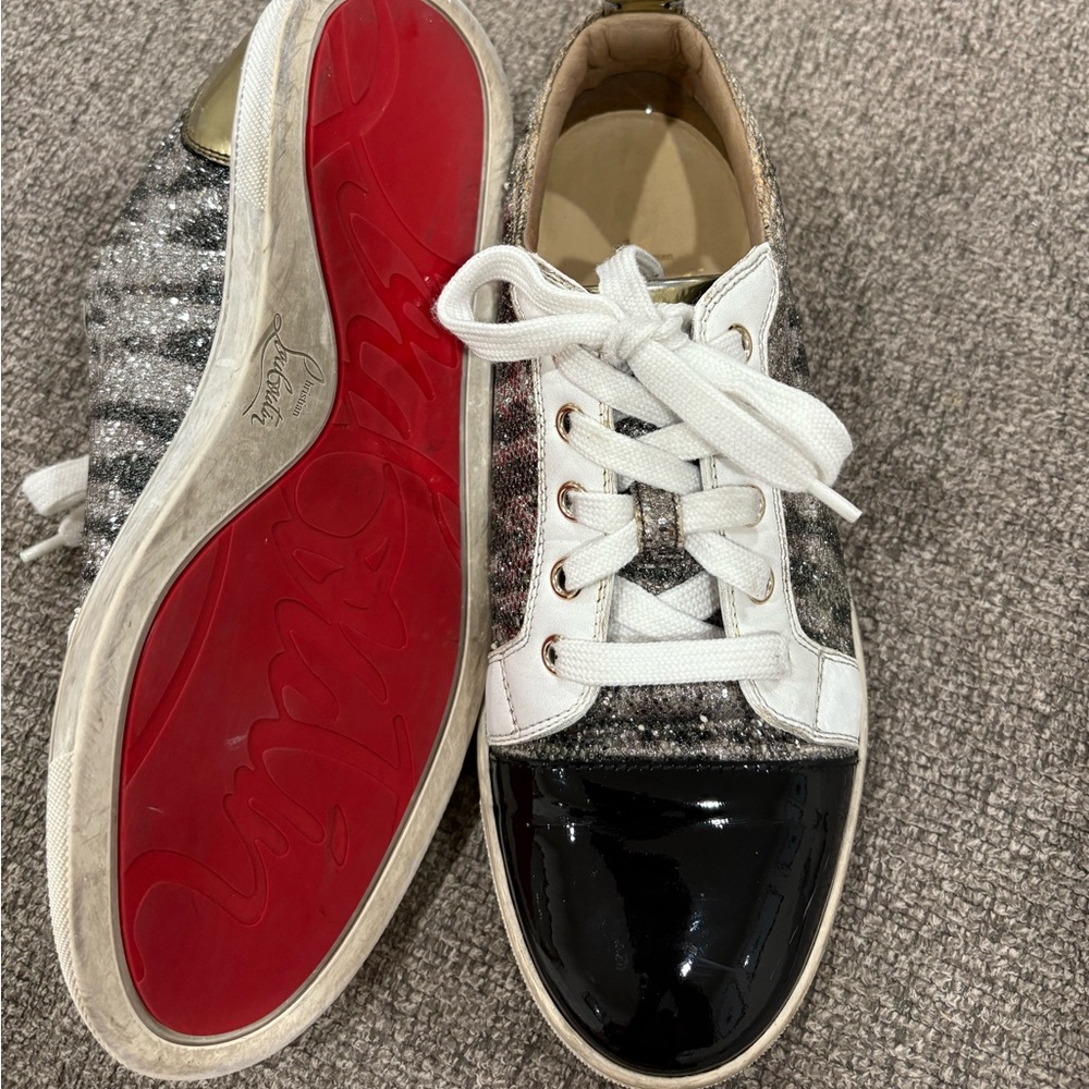 Christian Louboutin Black and White Striped Sneakers